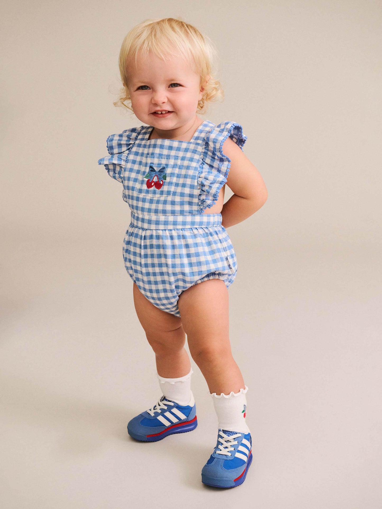 Huxbaby Dusty Blue Gingham Bow Playsuit