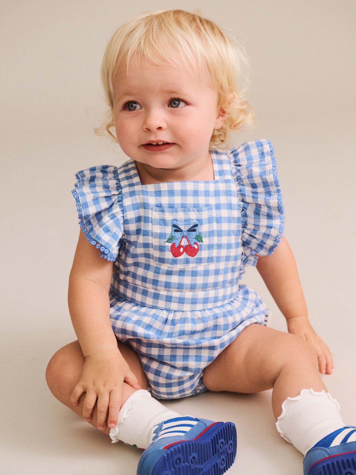 Huxbaby Dusty Blue Gingham Bow Playsuit