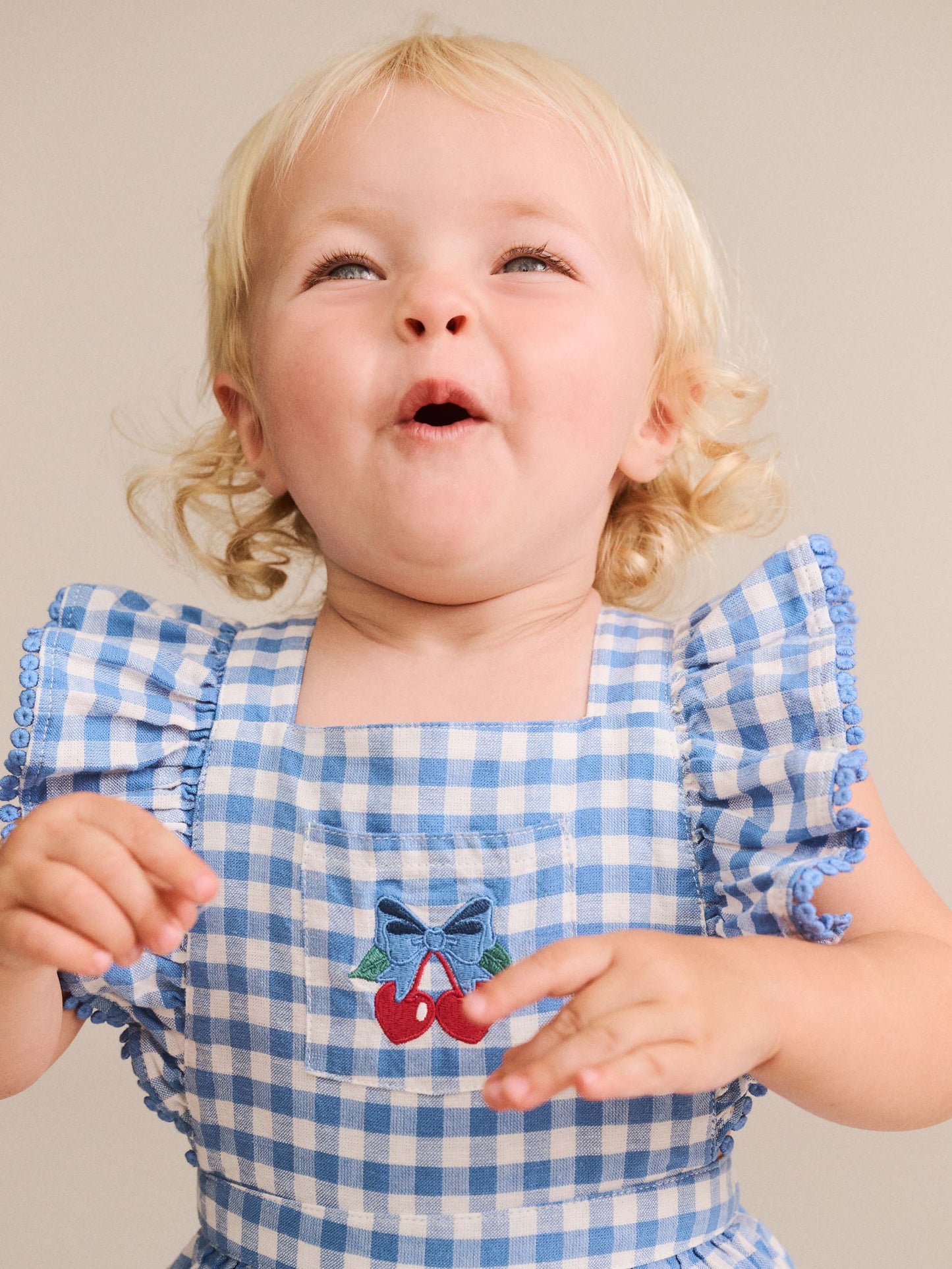 Huxbaby Dusty Blue Gingham Bow Playsuit