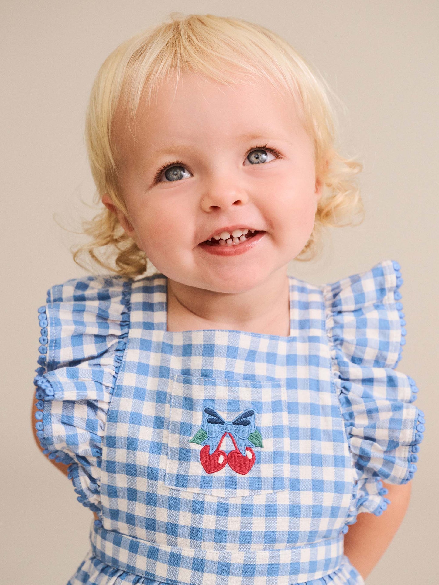 Huxbaby Dusty Blue Gingham Bow Playsuit