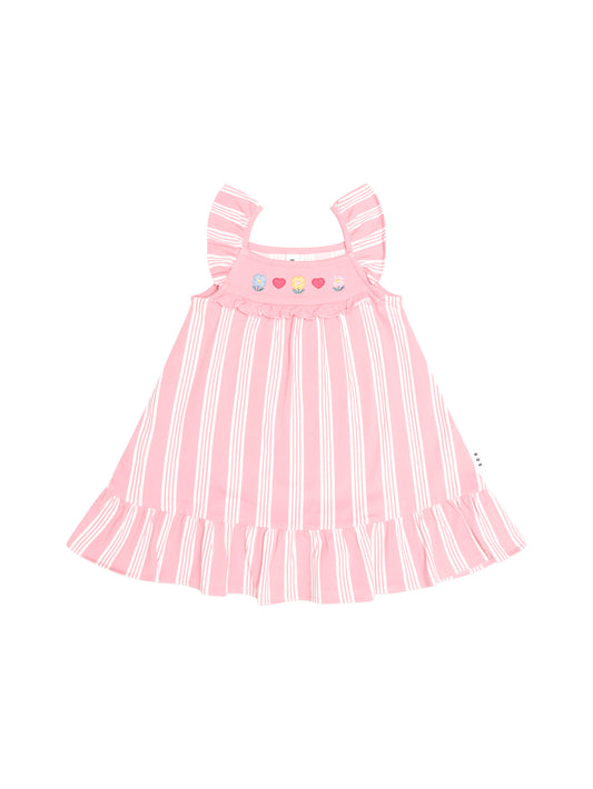 Huxbaby Floral Embroidery Stripe Dress Vintage Pink | Almond Milk