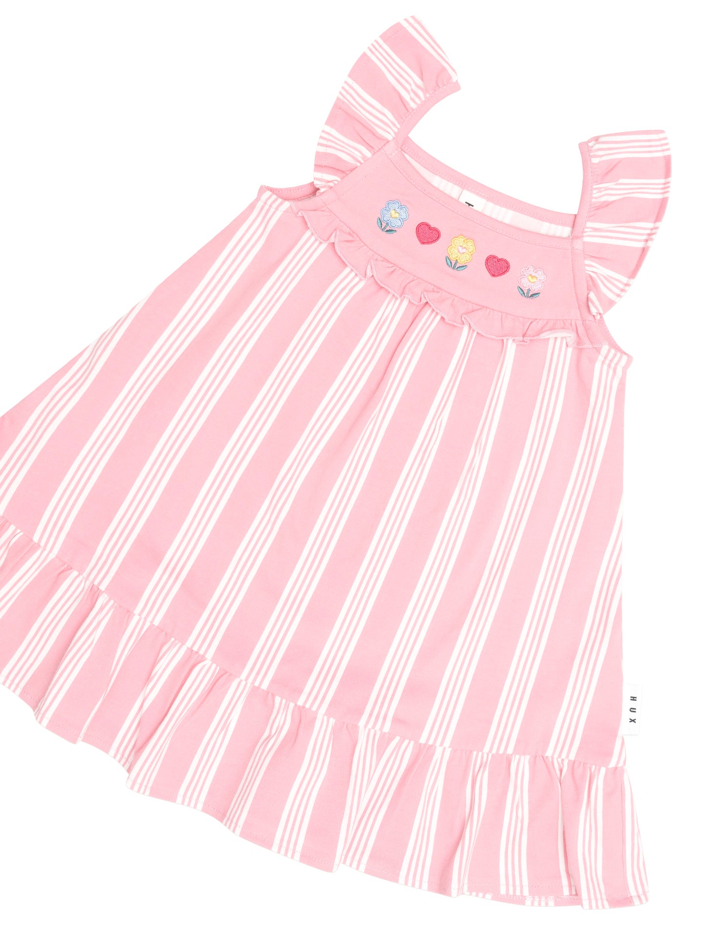 Huxbaby Floral Embroidery Stripe Dress Vintage Pink | Almond Milk