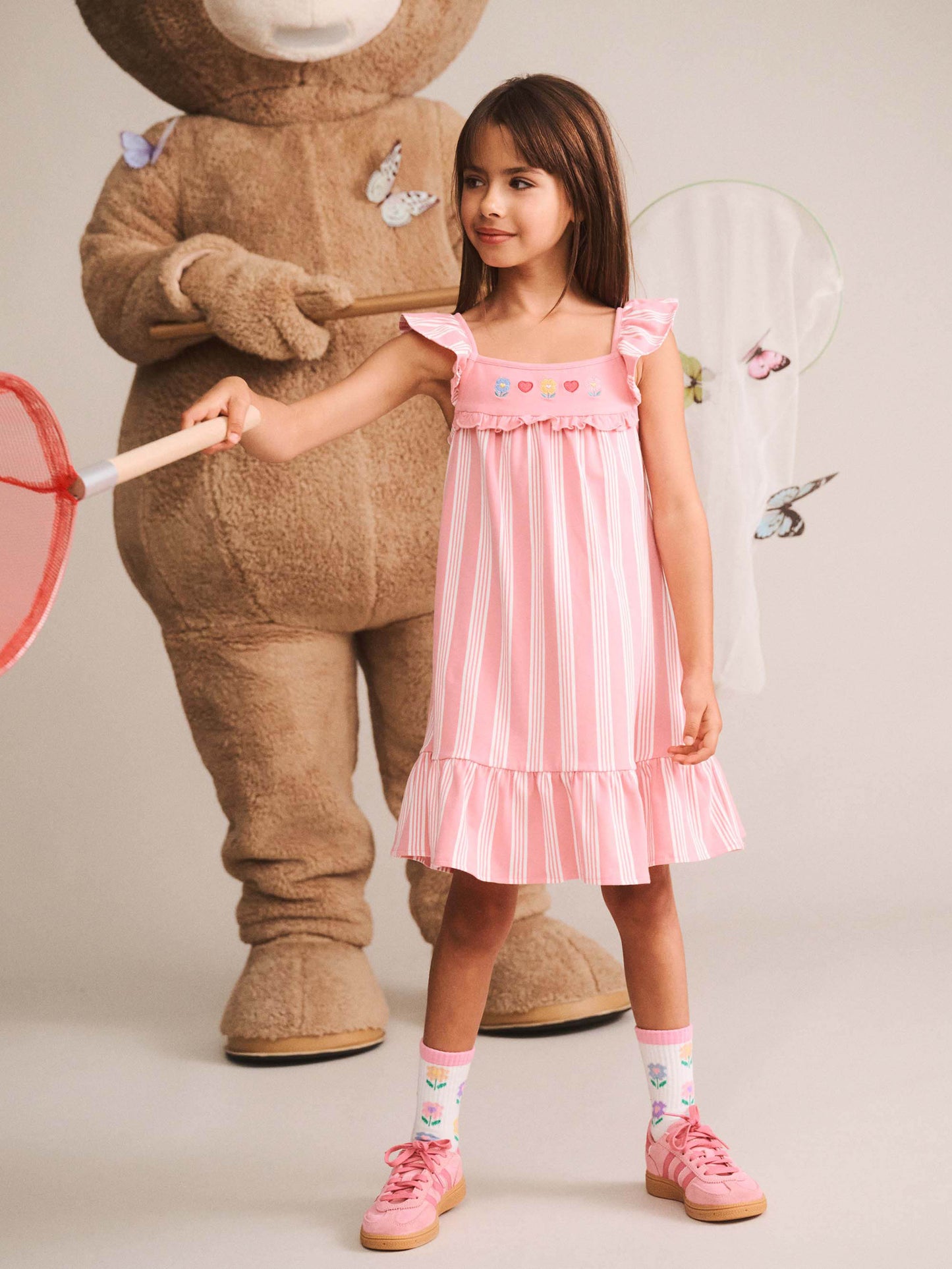 Huxbaby Floral Embroidery Stripe Dress Vintage Pink | Almond Milk