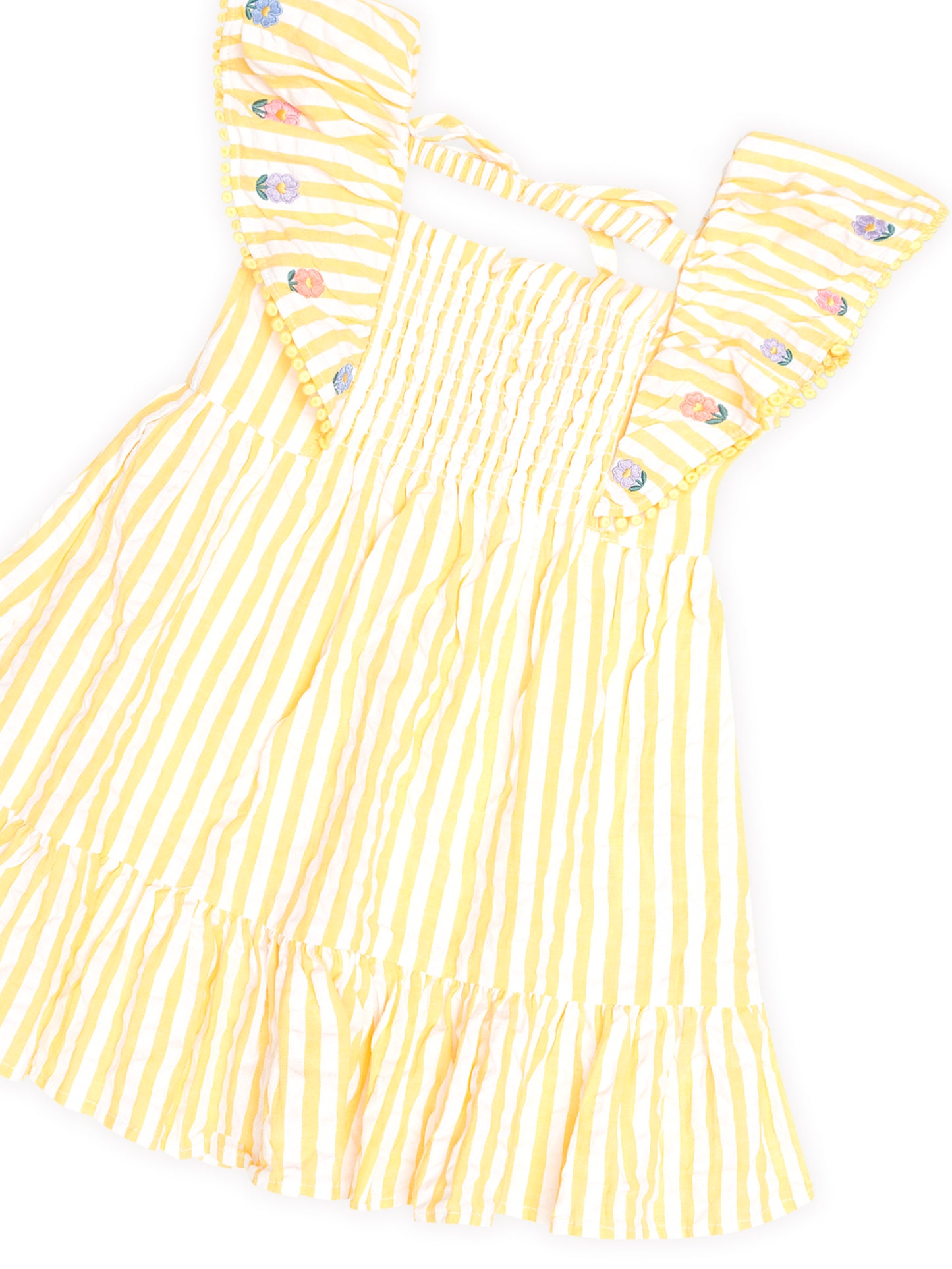 Huxbaby Flower Field Stripe Shirred Dress Golden | Almond Milk