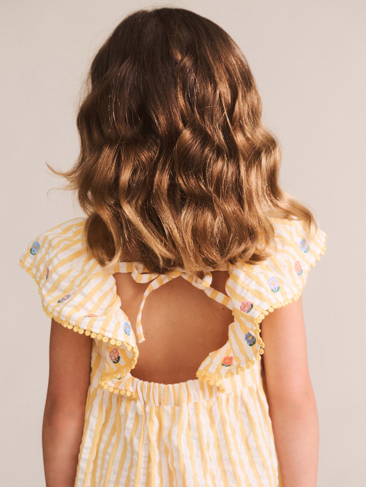 Huxbaby Flower Field Stripe Shirred Dress Golden | Almond Milk