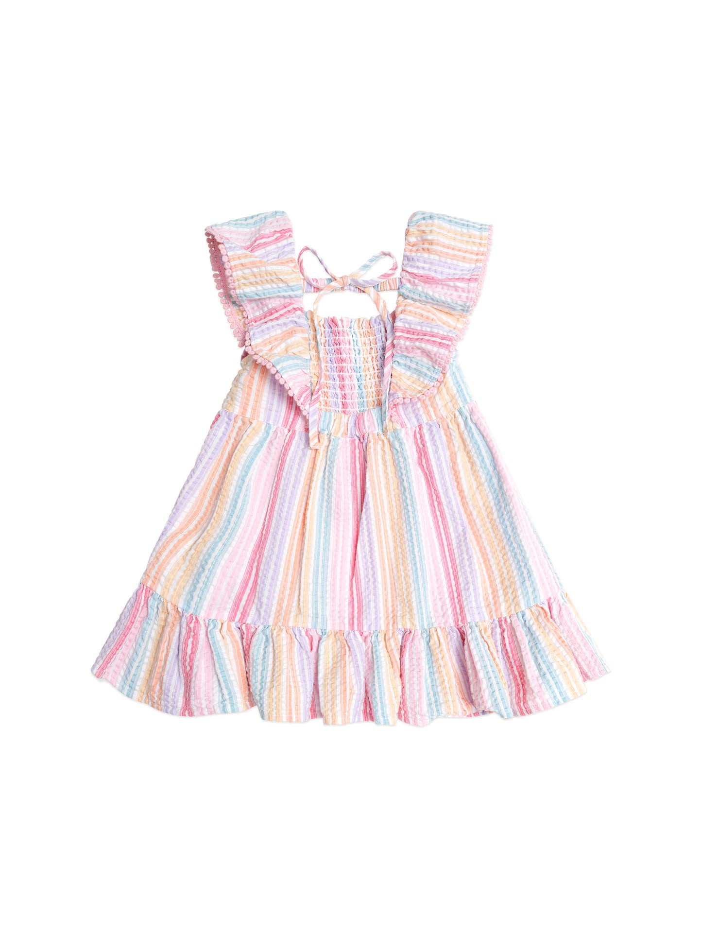Huxbaby Rainbow Stripe Shirred Frill Dress