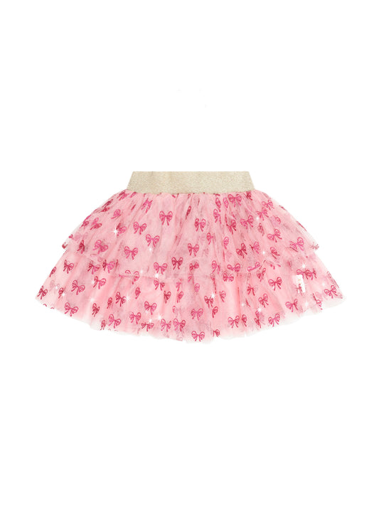 Huxbaby Glitter Bow Tiered Skirt Vintage Pink