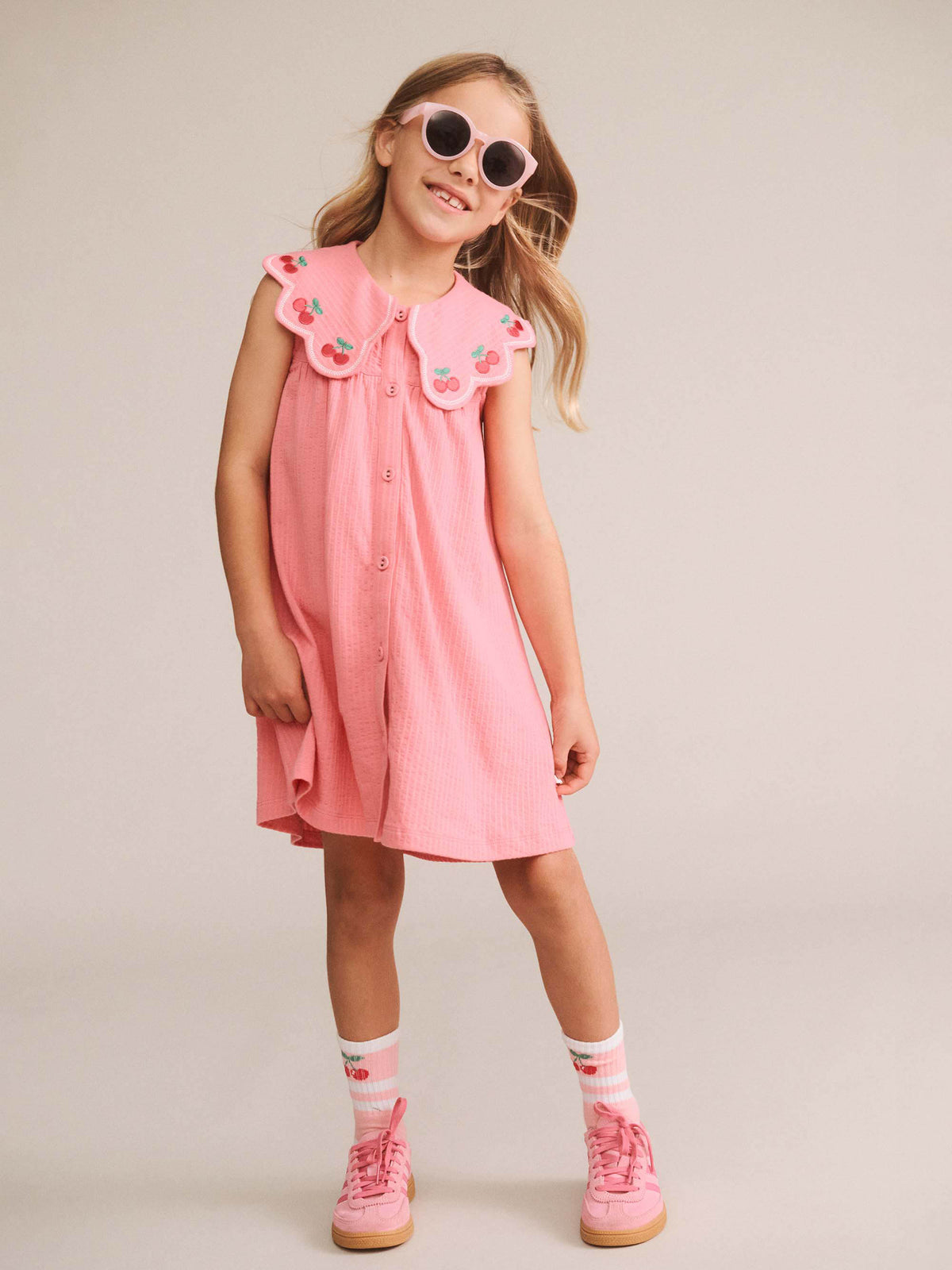 Huxbaby Cherry Embroidery Collar Dress
