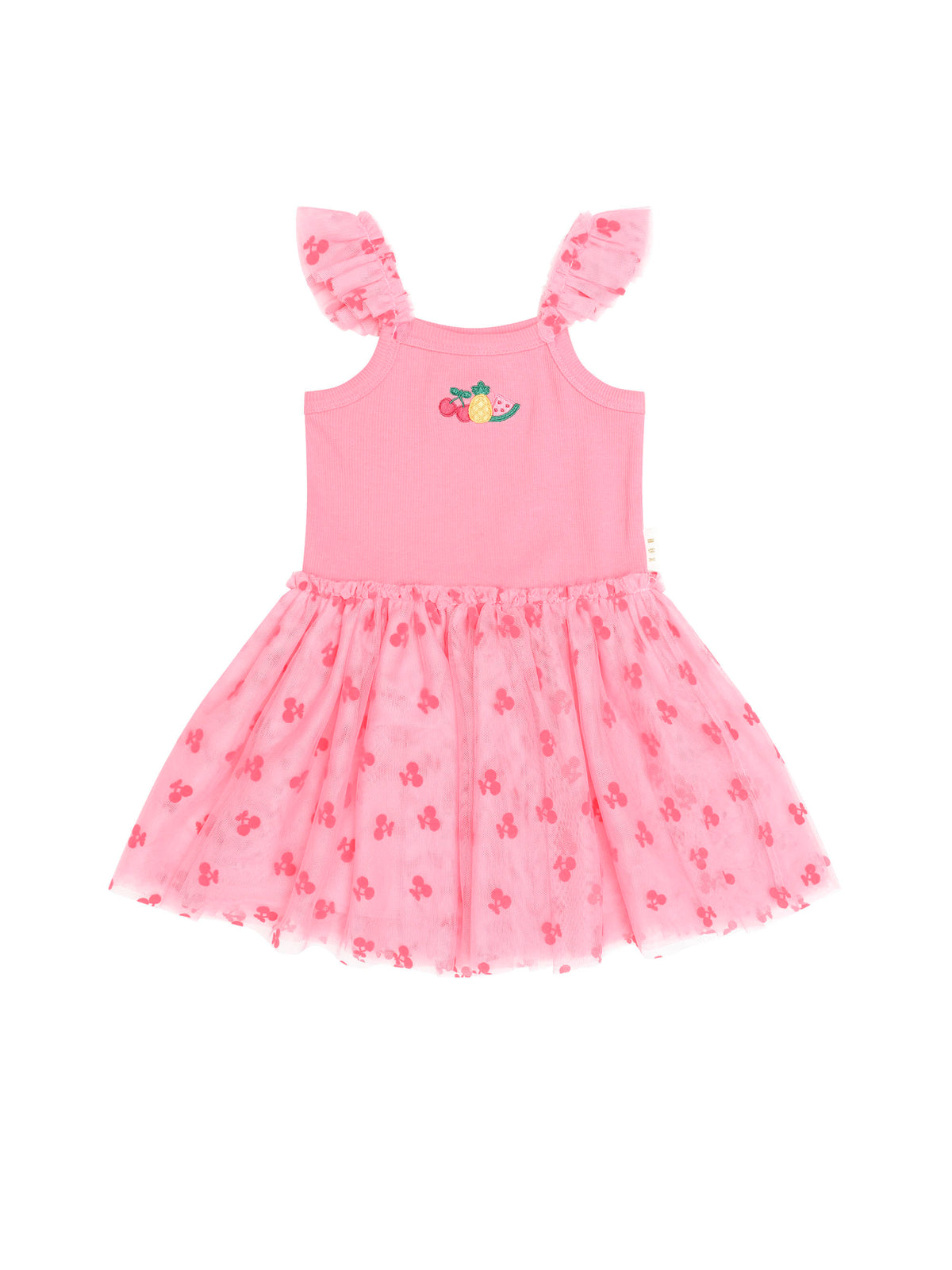 Huxbaby Tropical Fruit Embroidered Sleeveless Tulle Dress