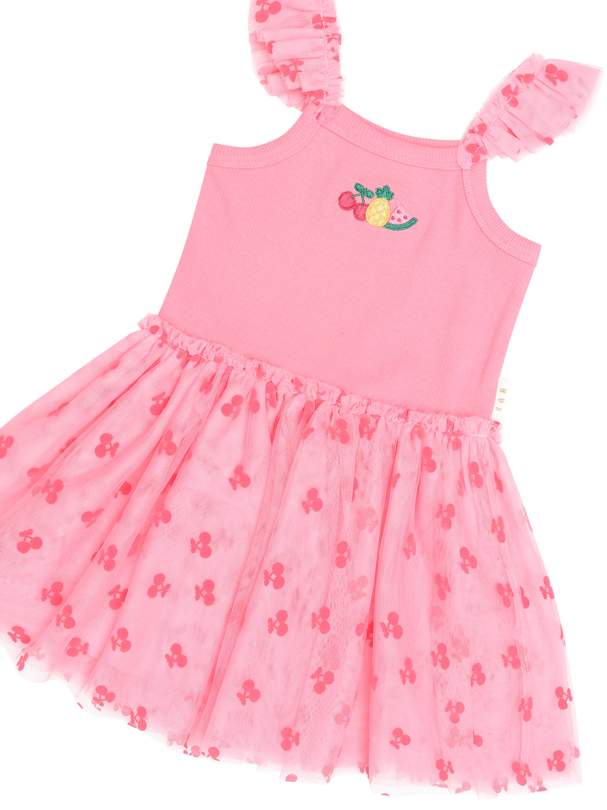 Huxbaby Tropical Fruit Embroidered Sleeveless Tulle Dress