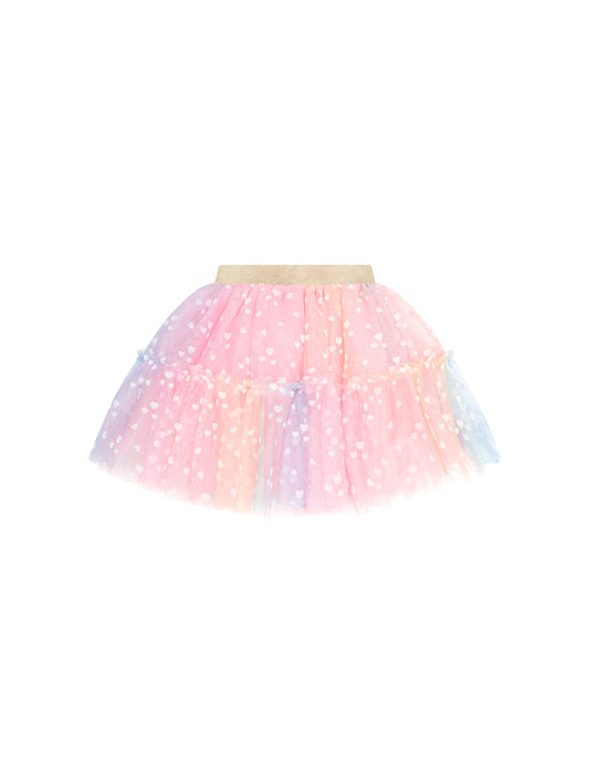 Huxbaby Rainbow Flocked Hearts Tiered Skirt