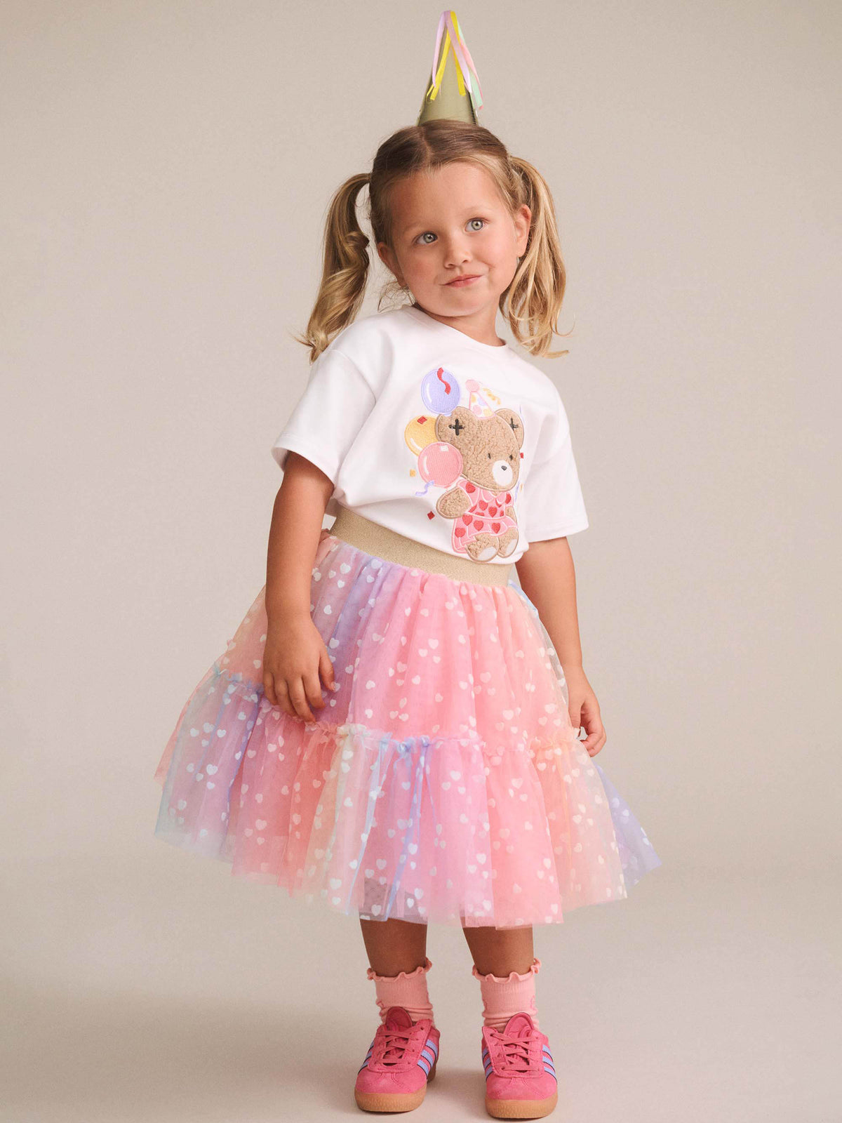 Huxbaby Rainbow Flocked Hearts Tiered Skirt