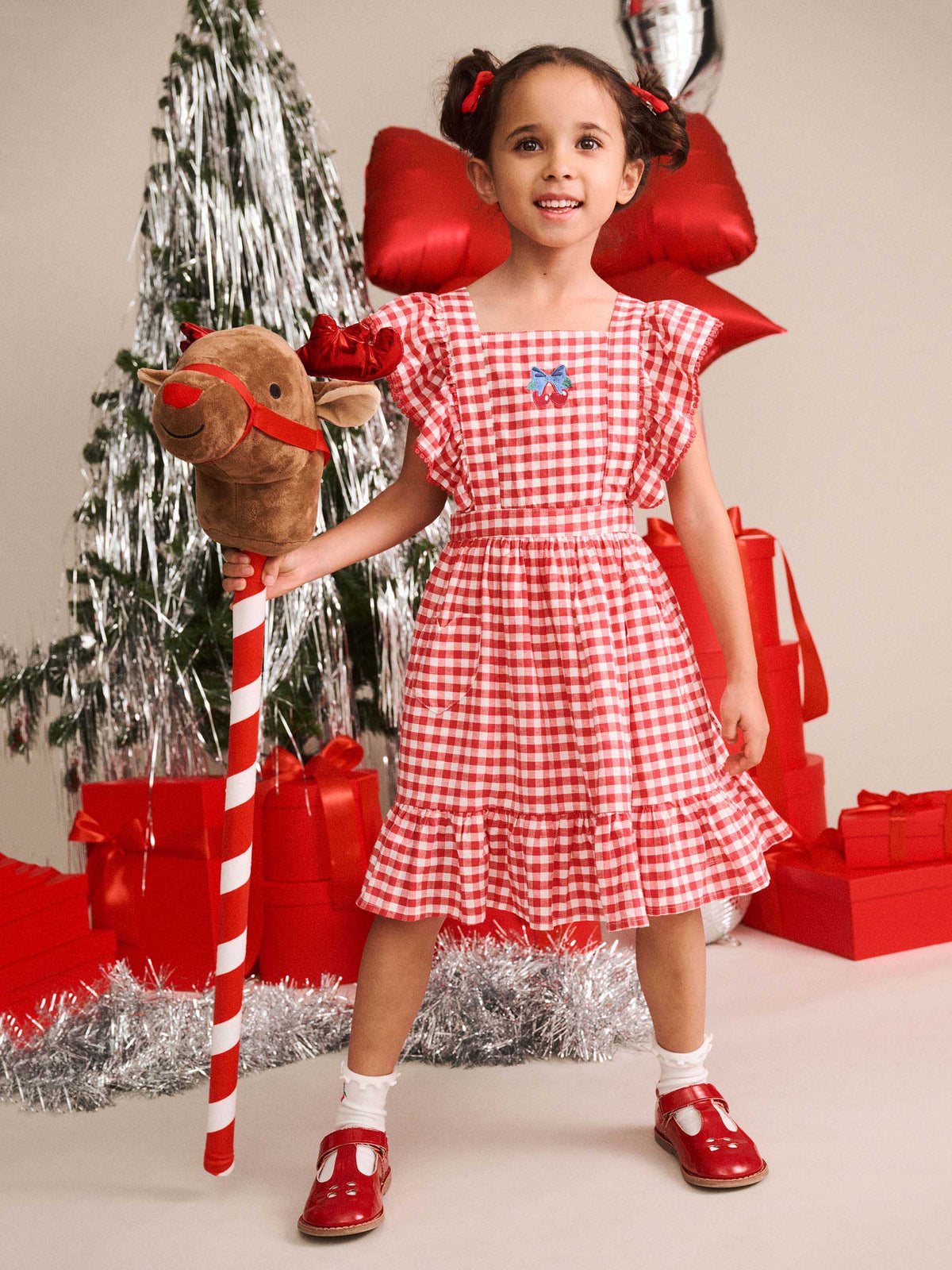 Huxbaby Cherry Bow Gingham Pinafore