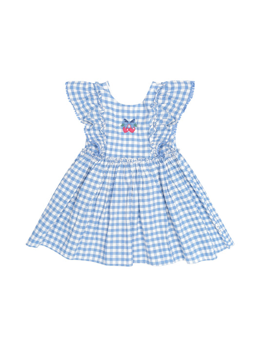 Huxbaby Dusty Blue Gingham Bow Dress