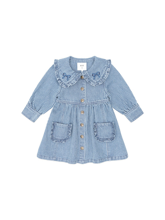 Huxbaby Vintage Bow Collar Denim Dress