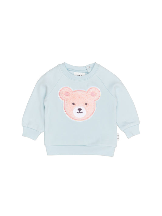 Huxbaby Furry Heart Bear Sweatshirt Blue Misty