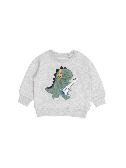 Huxbaby Furry Dino Sweatshirt Grey Marle *Pre-Order*
