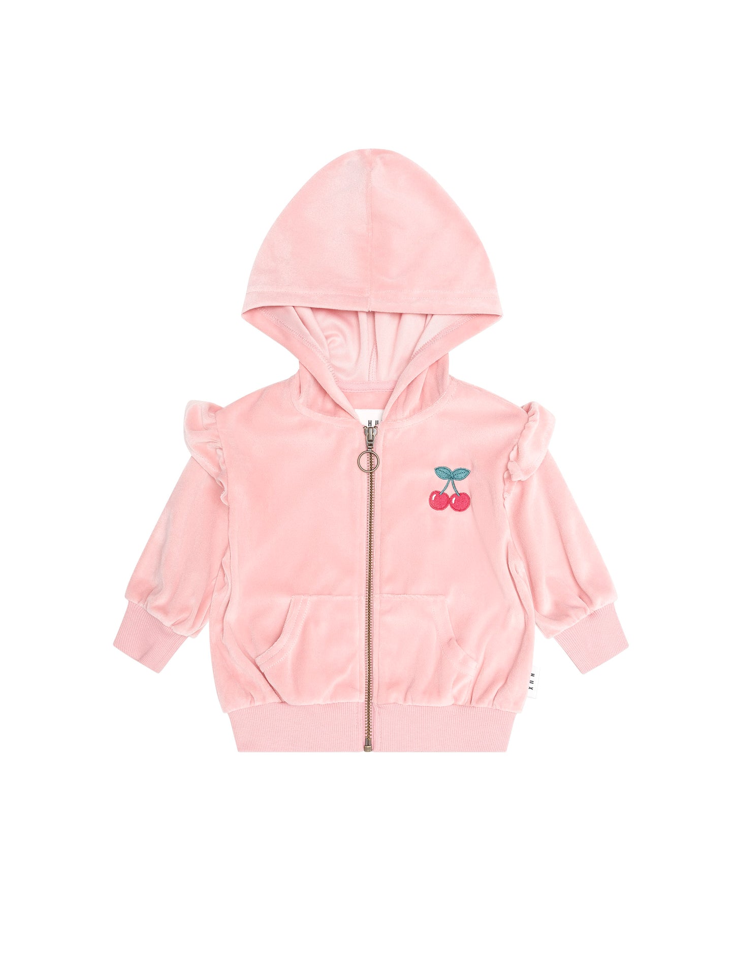 Huxbaby Cherry Embroidery Velour Zip Hoodie Vintage Pink