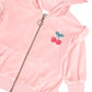 Huxbaby Cherry Embroidery Velour Zip Hoodie Vintage Pink