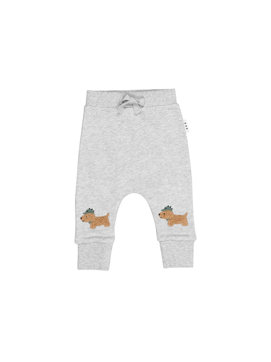 Huxbaby Furry Dino Dog Drop Crotch Pant Grey Marle