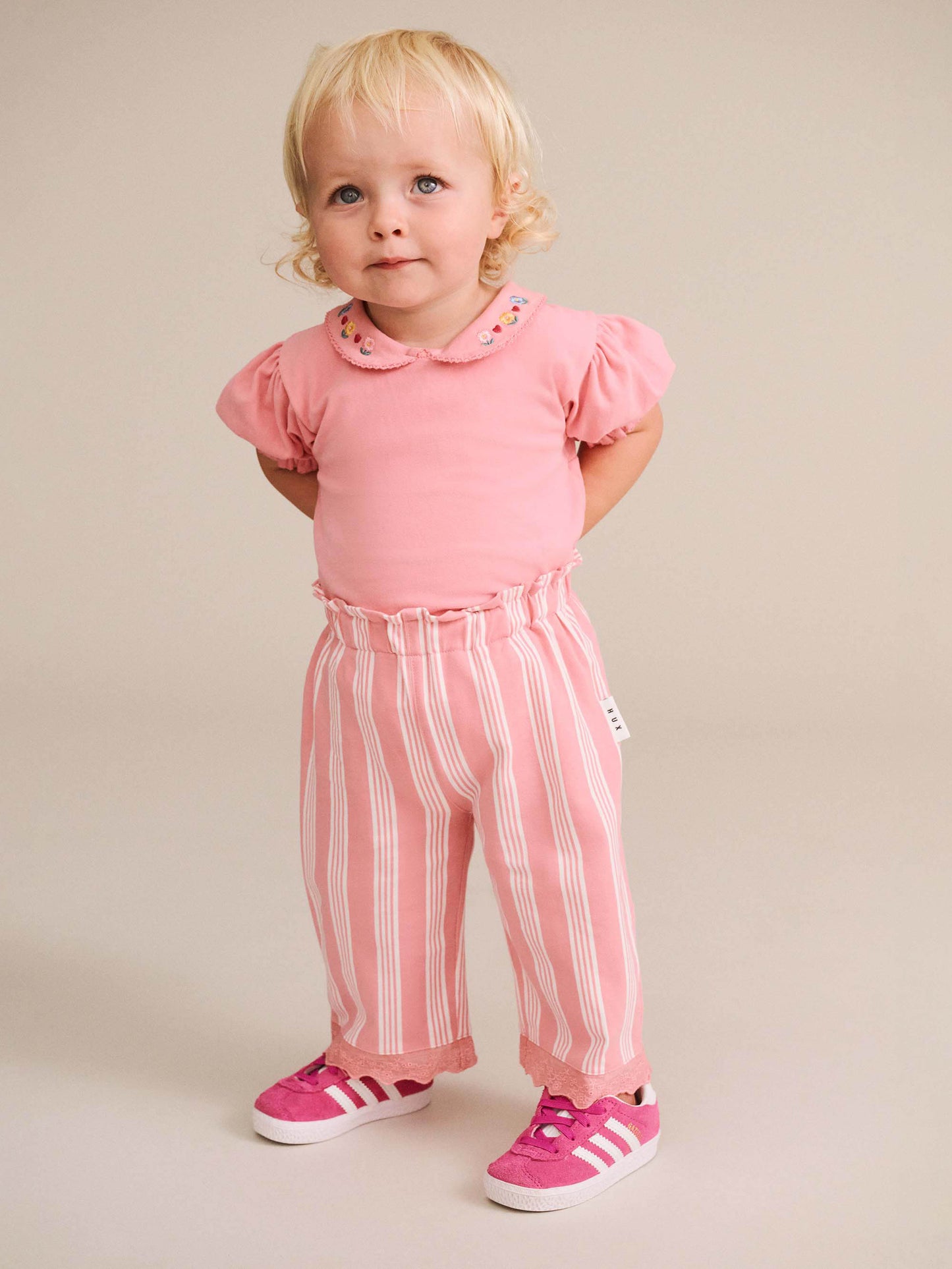 Huxbaby Stripe Paperbag Pant Vintage Pink | Almond Milk