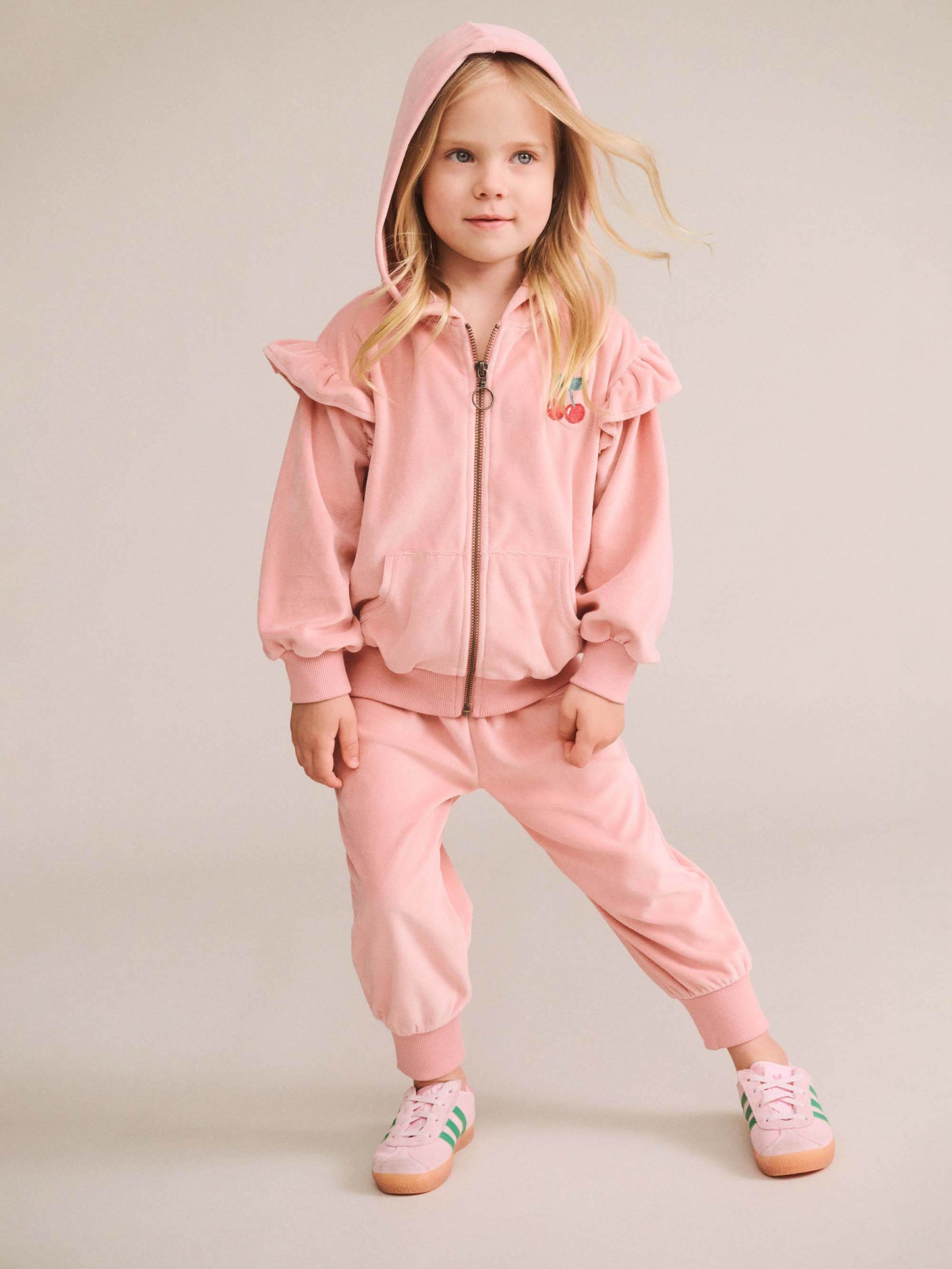 Huxbaby Cherry Embroidery Velour Trackpant