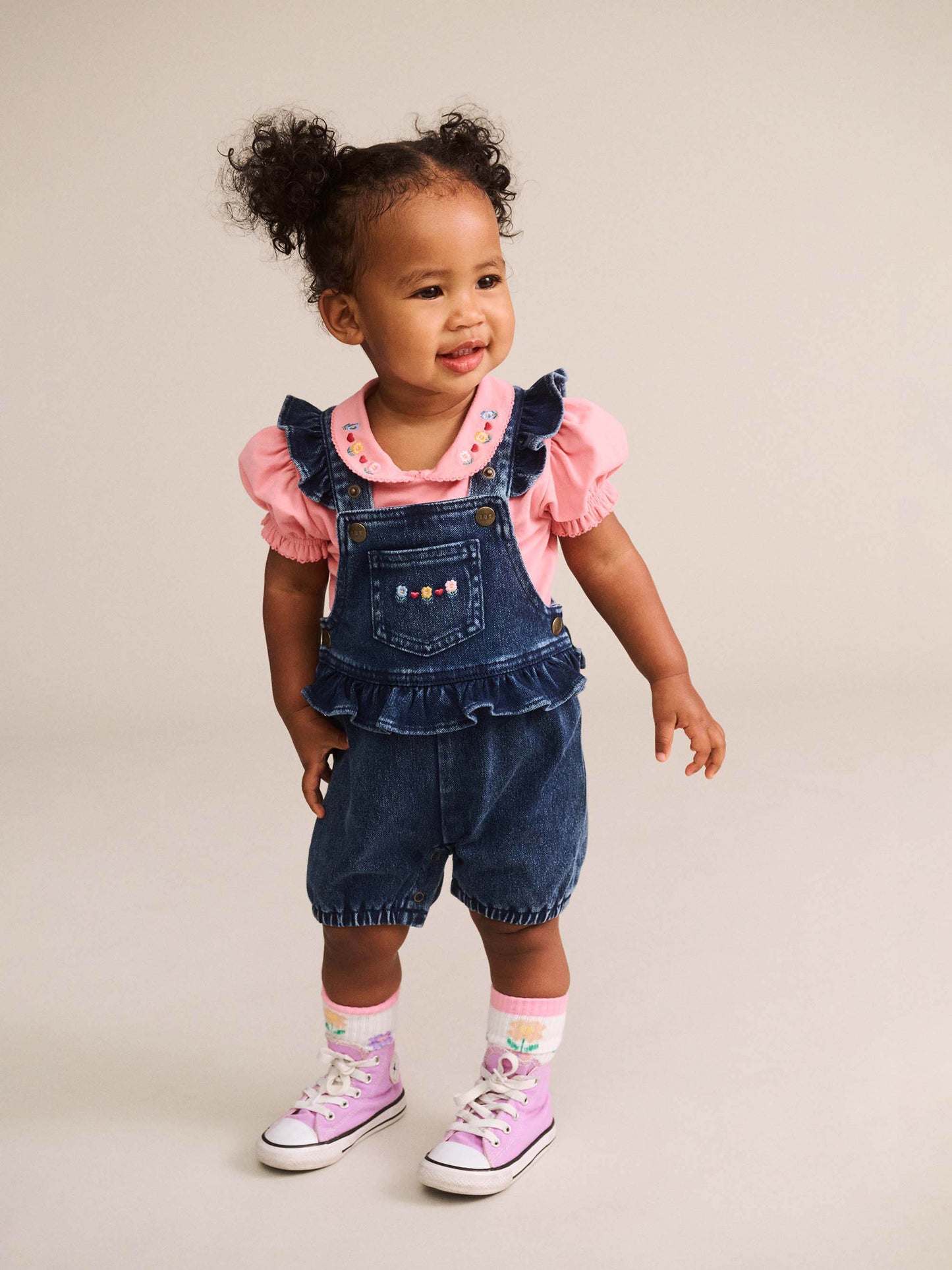 Huxbaby Floral 2Pc Denim Set Vintage Pink