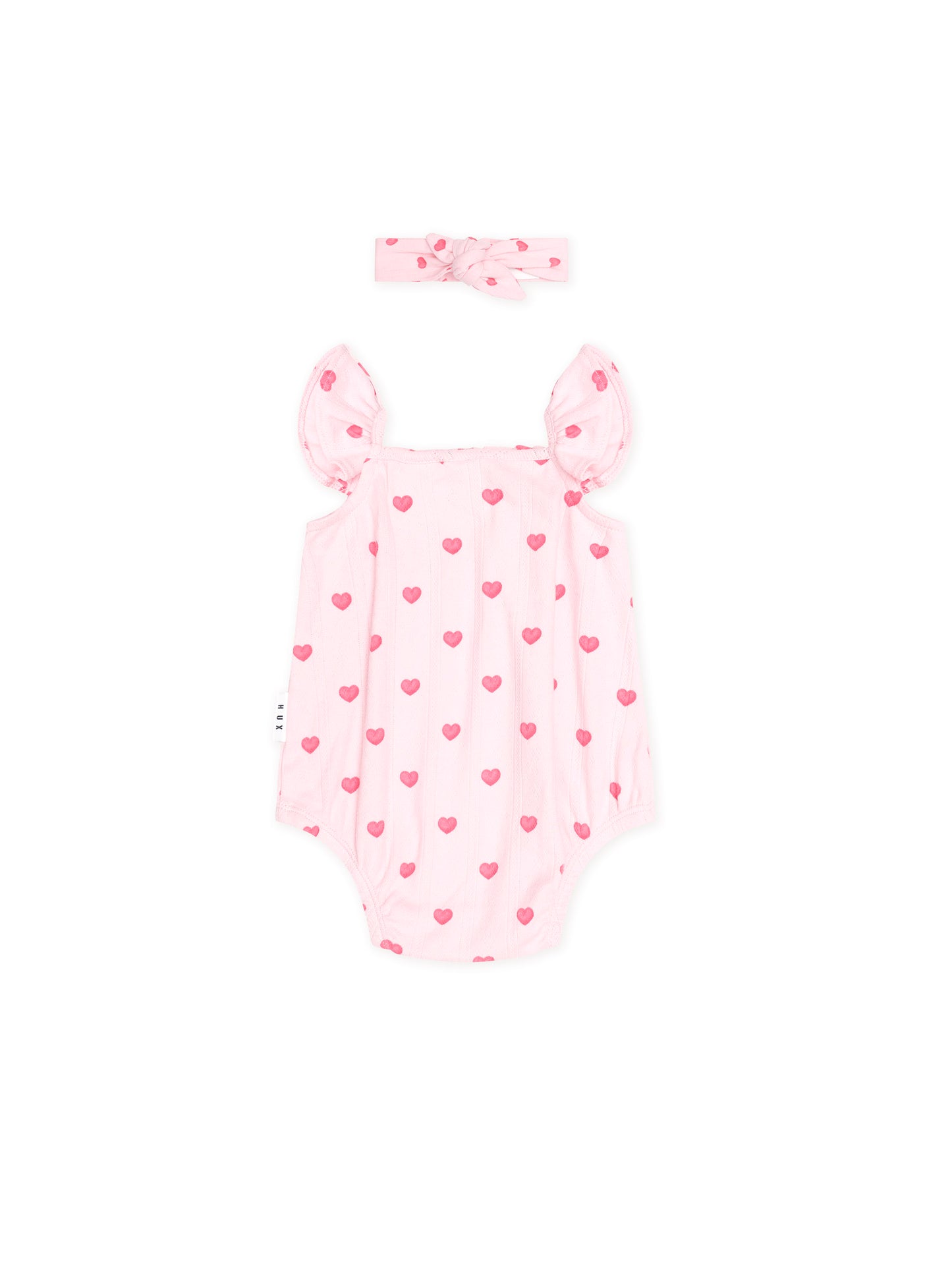Huxbaby I Heart You Pointelle Bubble Romper & Headband