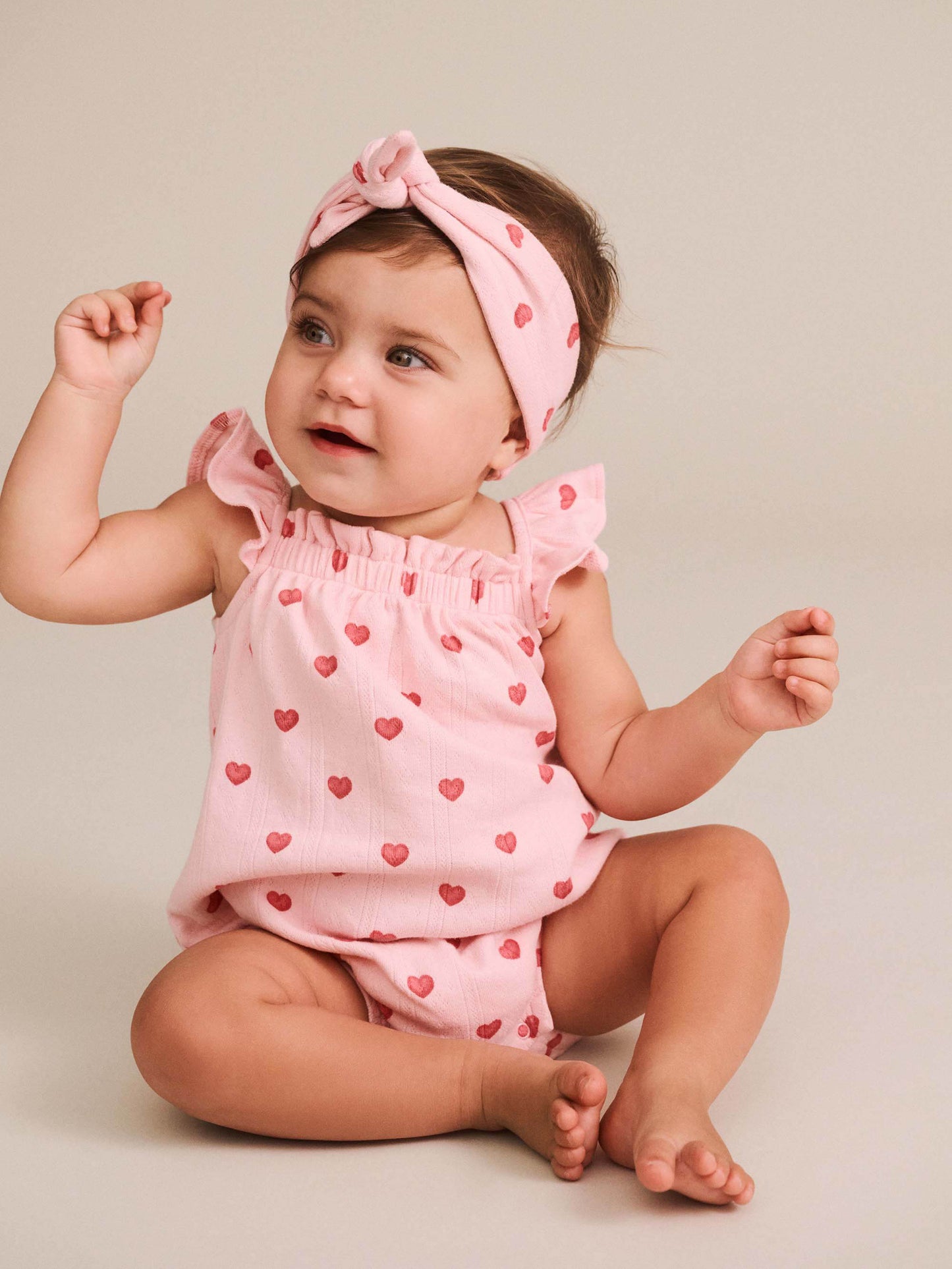 Huxbaby I Heart You Pointelle Bubble Romper & Headband