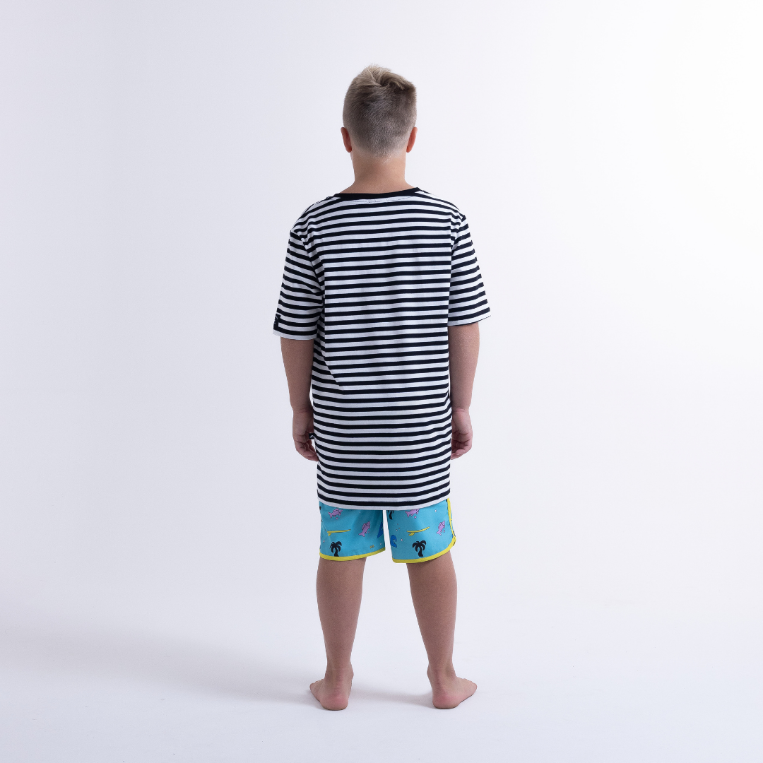Hello Stranger Holiday Stripe Short Sleeve Tee Black White Stripe