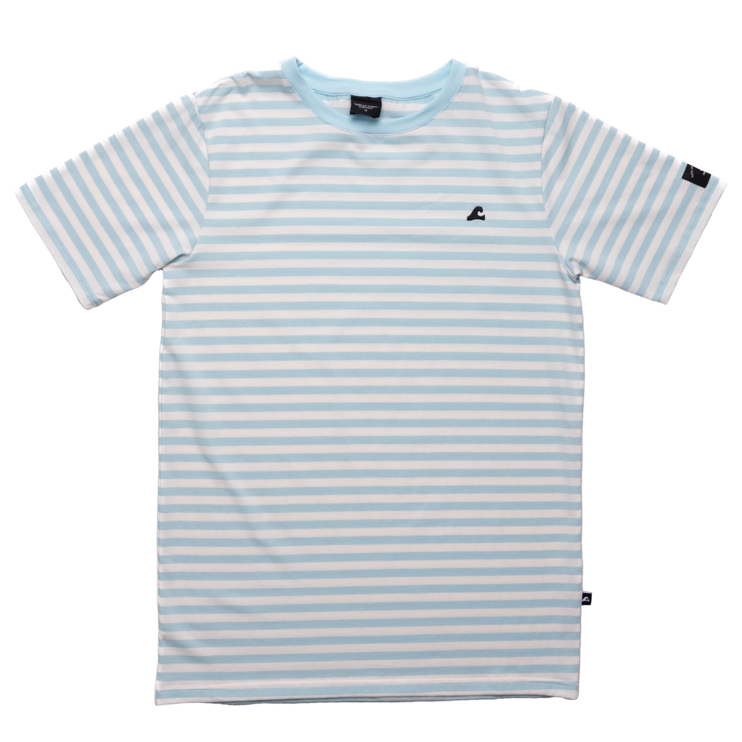 Hello Stranger Holiday Stripe Short Sleeve Tee Turquoise White Stripe