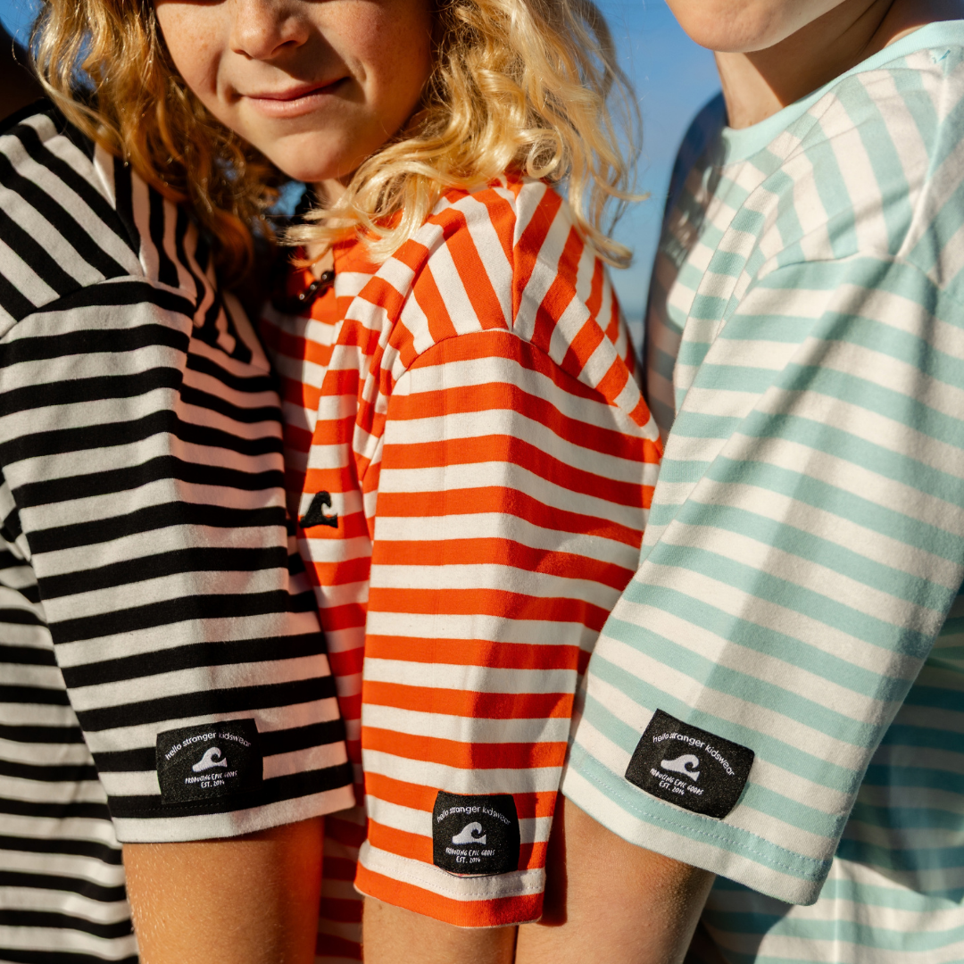 Hello Stranger Holiday Stripe Short Sleeve Tee Turquoise White Stripe