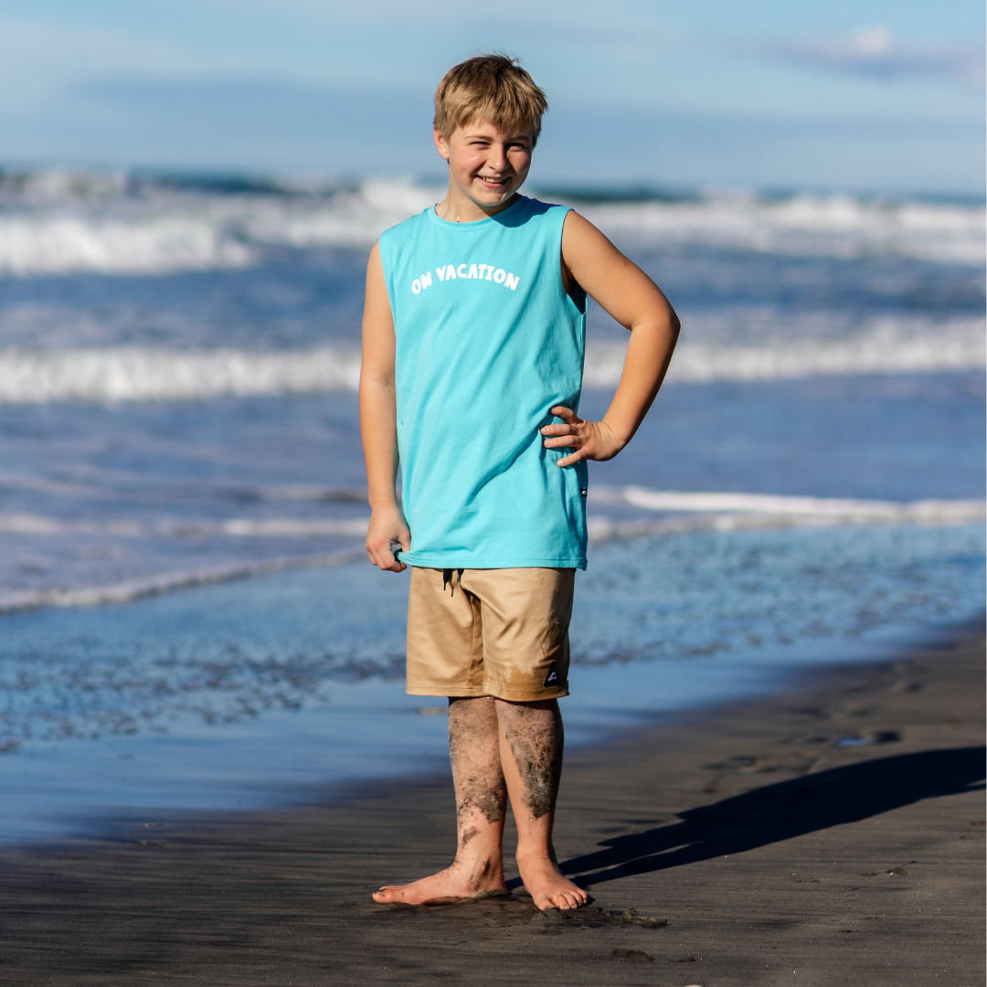 Hello Stranger On Vacation Muscle Tee Turquoise