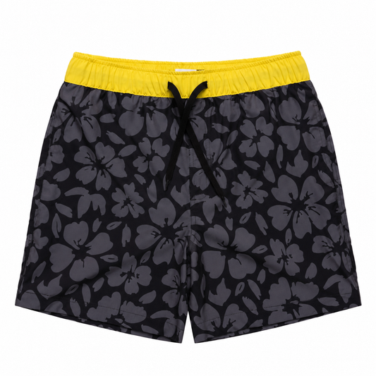Hello Stranger Hibiscus Board Short Black Charcoal Hawaii Print