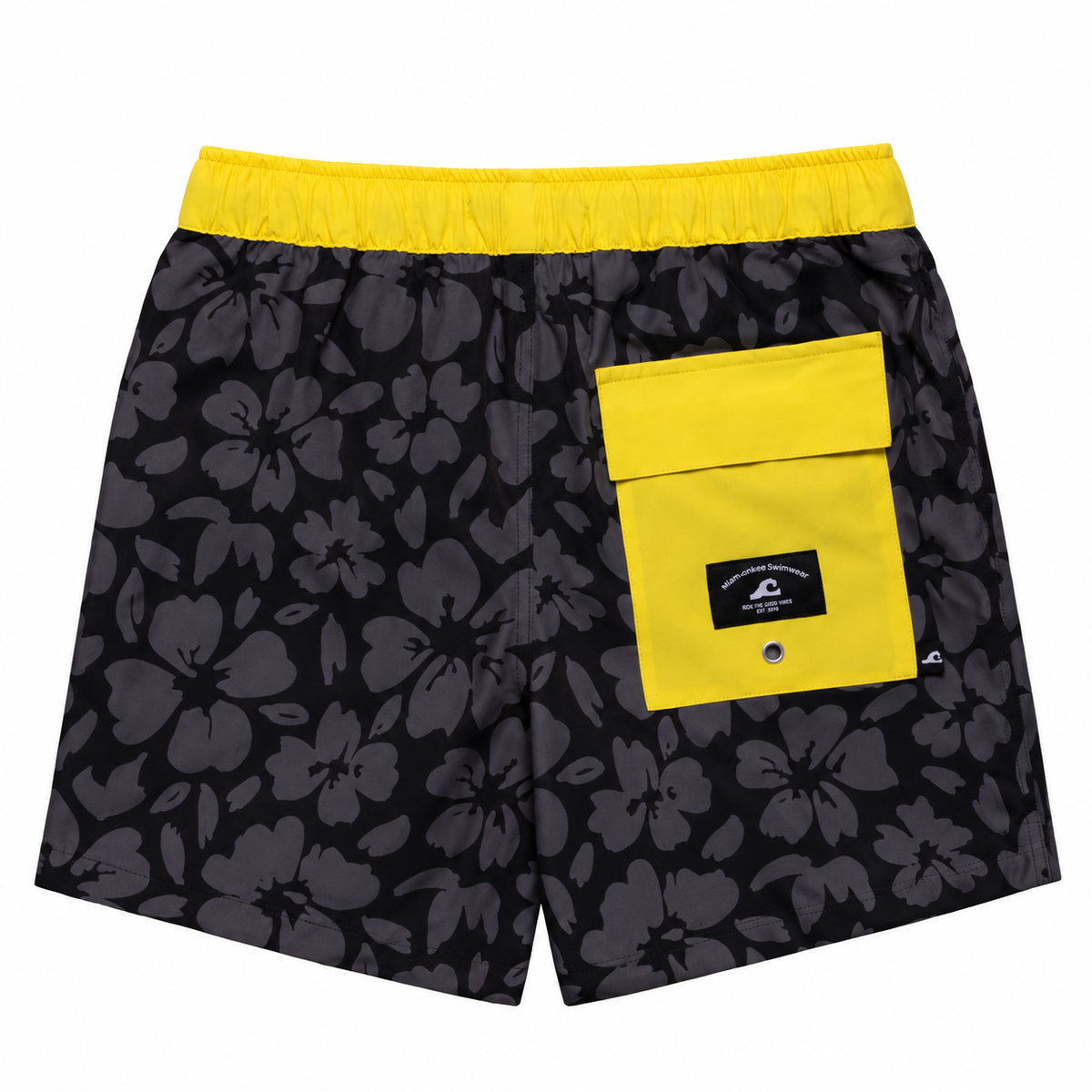 Hello Stranger Hibiscus Board Short Black Charcoal Hawaii Print