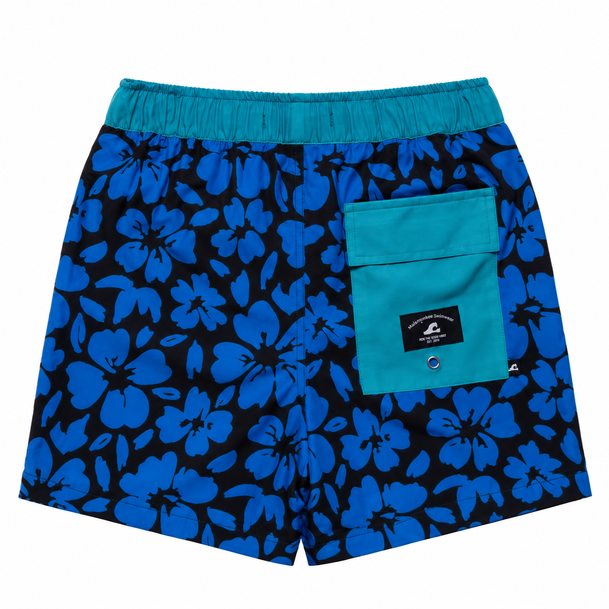 Hello Stranger Hibiscus Board Short Blue Black Hawaii Print