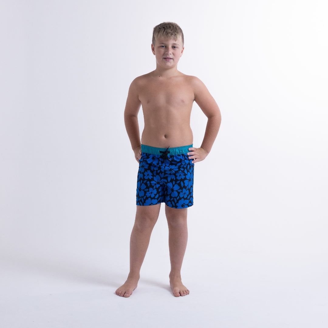 Hello Stranger Hibiscus Board Short Blue Black Hawaii Print