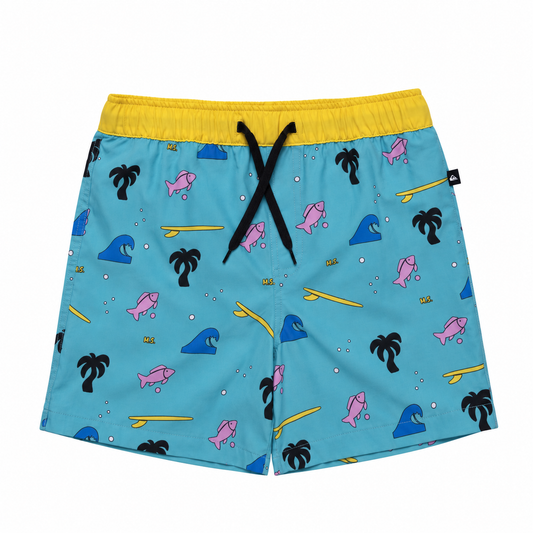 Hello Stranger Palms Board Short Turquoise Print