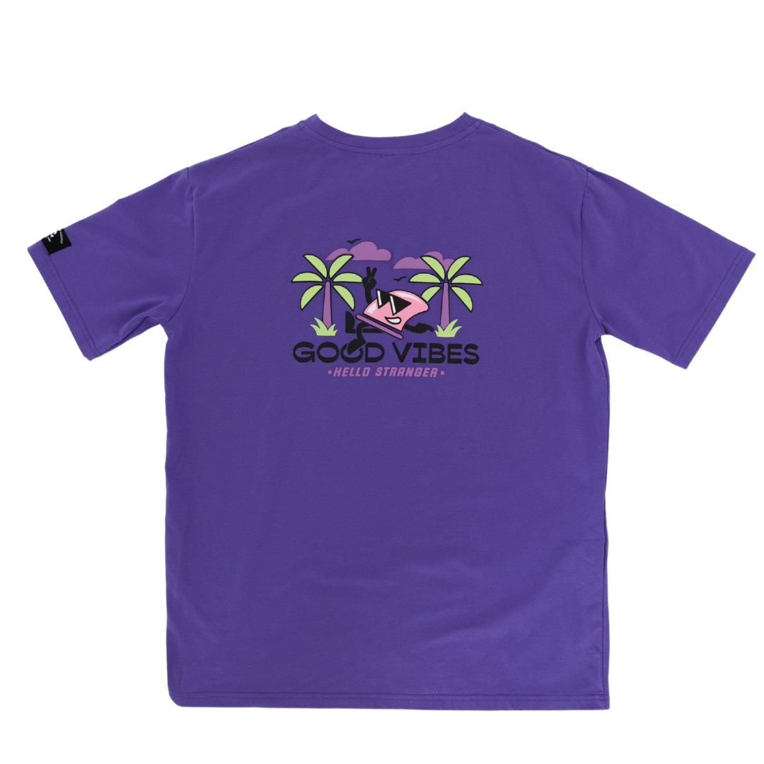 Hello Stranger Good Vibes Box Short Sleeve Tee Purple