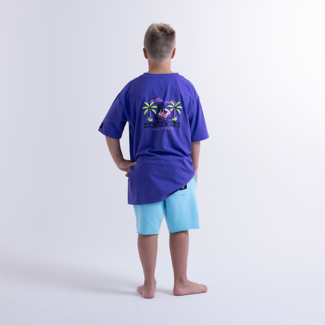 Hello Stranger Good Vibes Box Short Sleeve Tee Purple