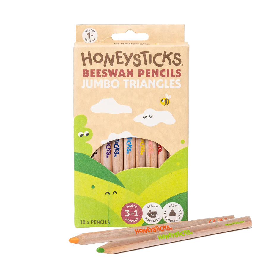 Honeysticks 3-in-1 Beeswax Pencils Jumbo Triangles 10 Pack