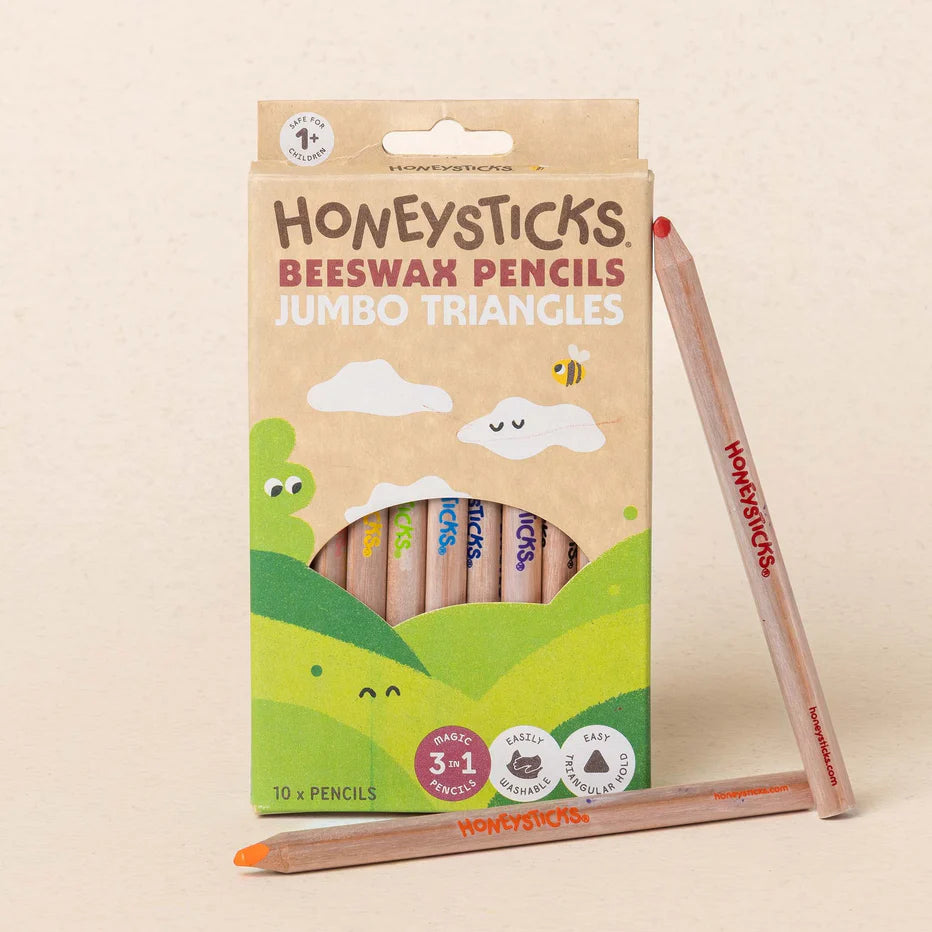 Honeysticks 3-in-1 Beeswax Pencils Jumbo Triangles 10 Pack