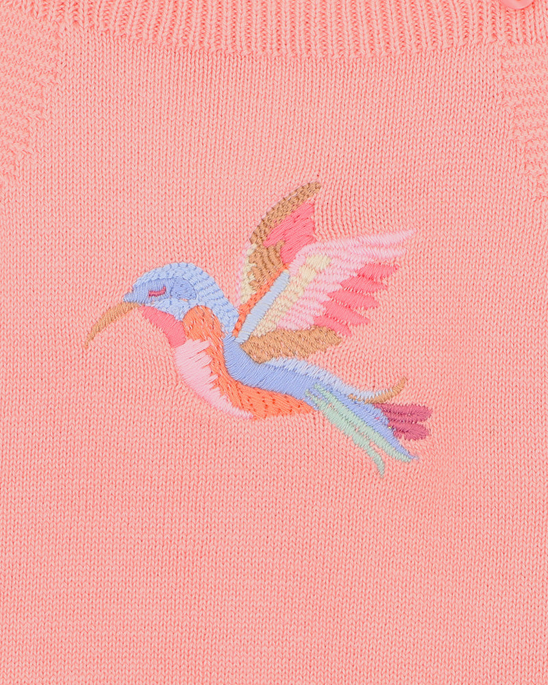 Minihaha Songbird Embroidered Knitted Bodysuit Shell Pink