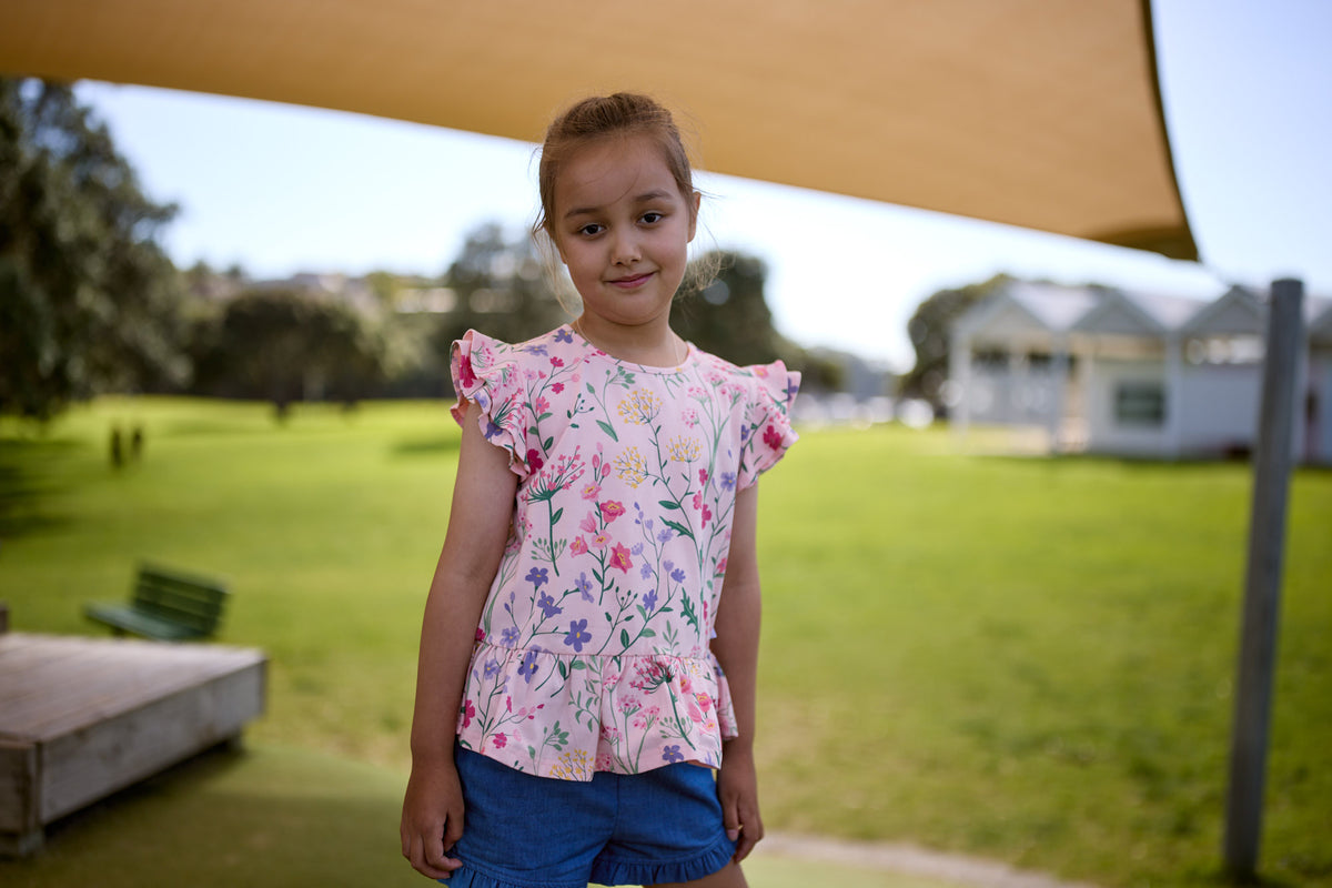Kissed By Radicool Kids Wild Flowers Frill Short Sleeve Tee