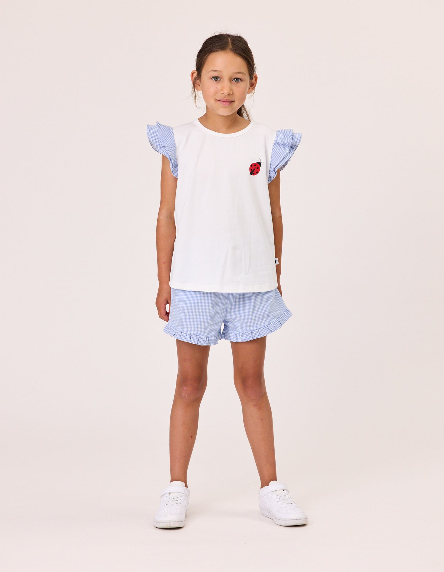 Kissed By Radicool Kids Ladybird Gingham Frill Short Sleeve Tee