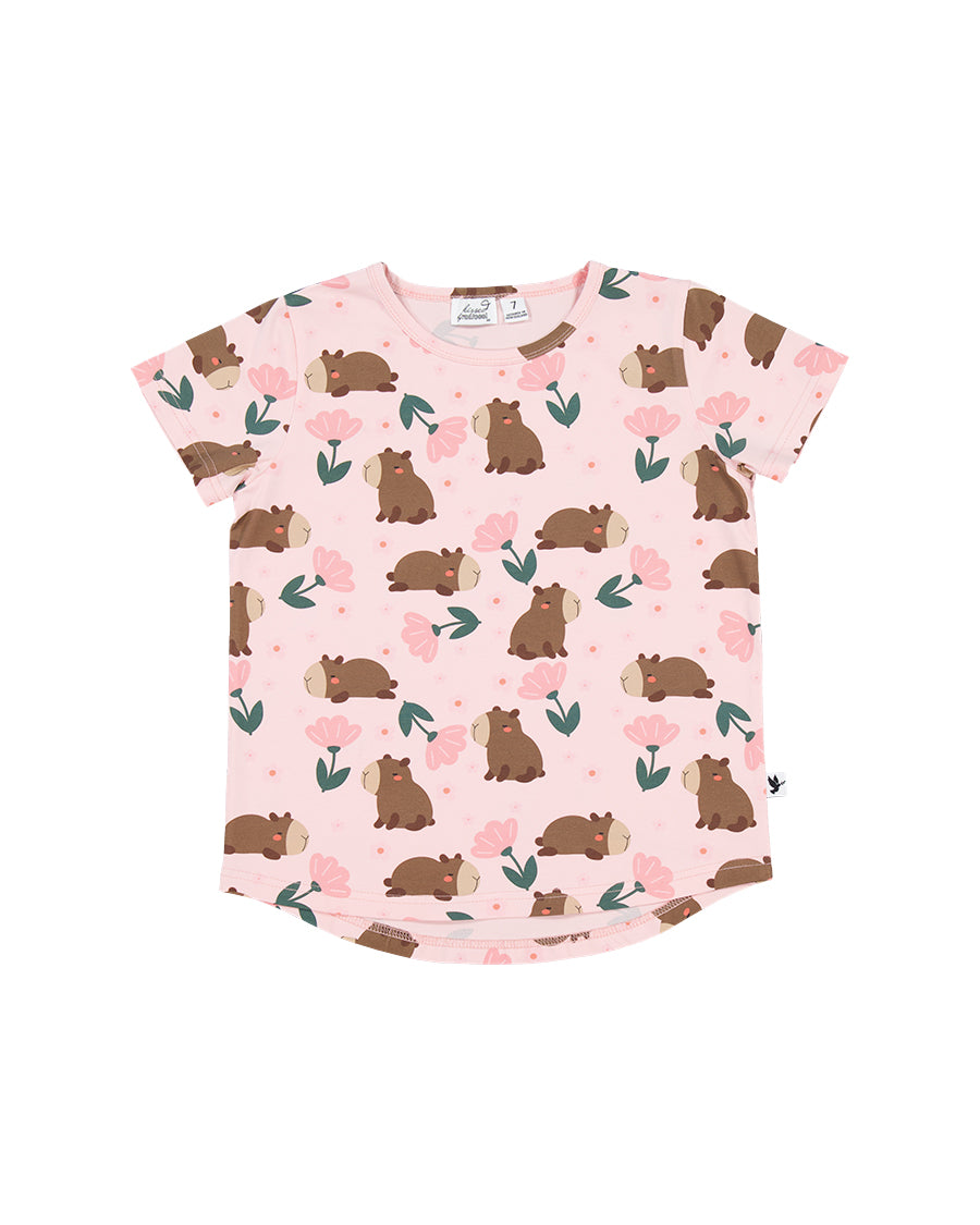 Kissed By Radicool Kids Floral Capybaras Short Sleeve Tee