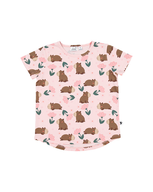 Kissed By Radicool Kids Floral Capybaras Short Sleeve Tee