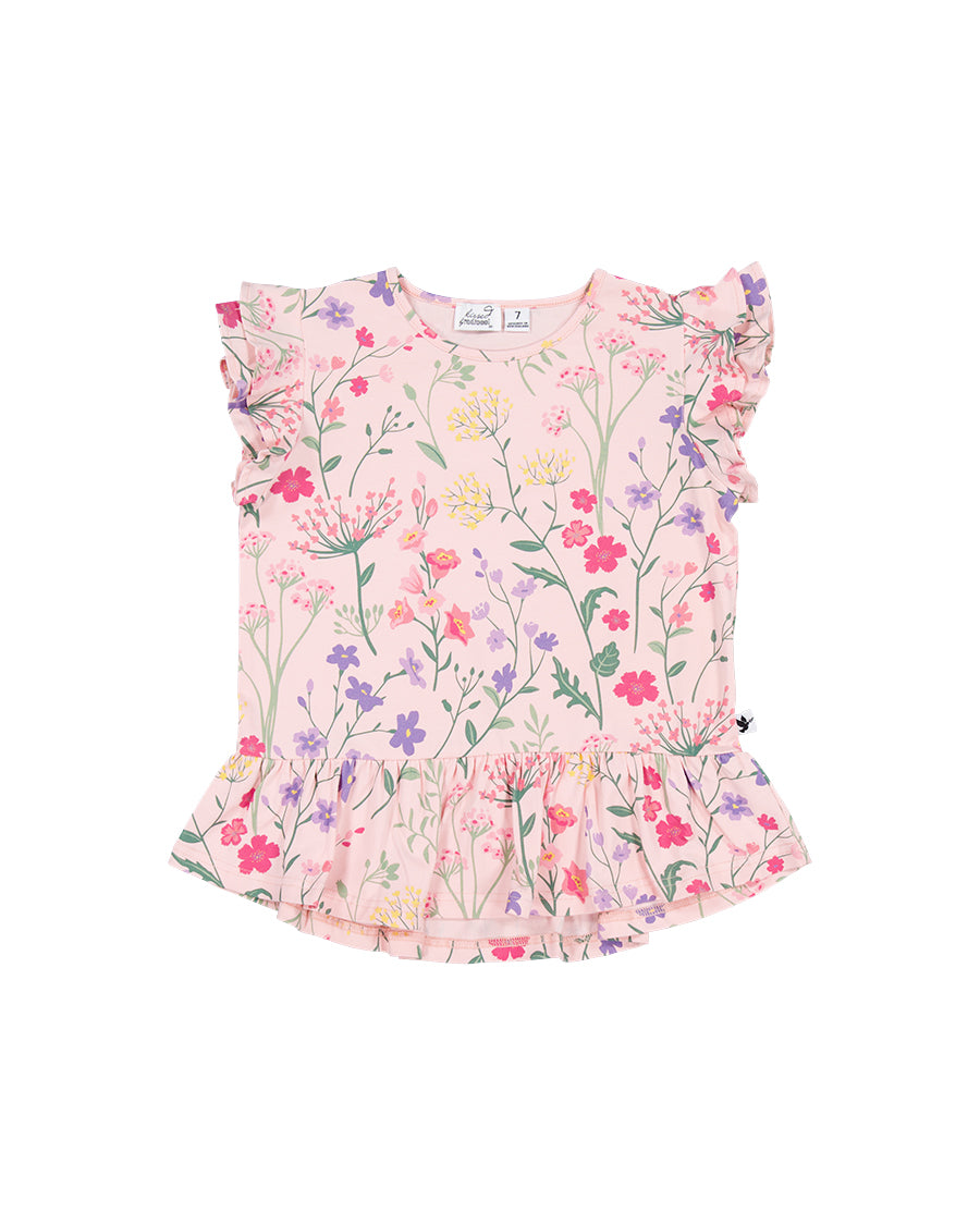 Kissed By Radicool Kids Wild Flowers Frill Short Sleeve Tee
