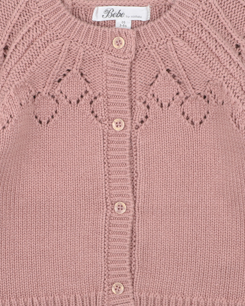Minihaha Aubrey Needle Out Knitted Cardigan Dusky Pink