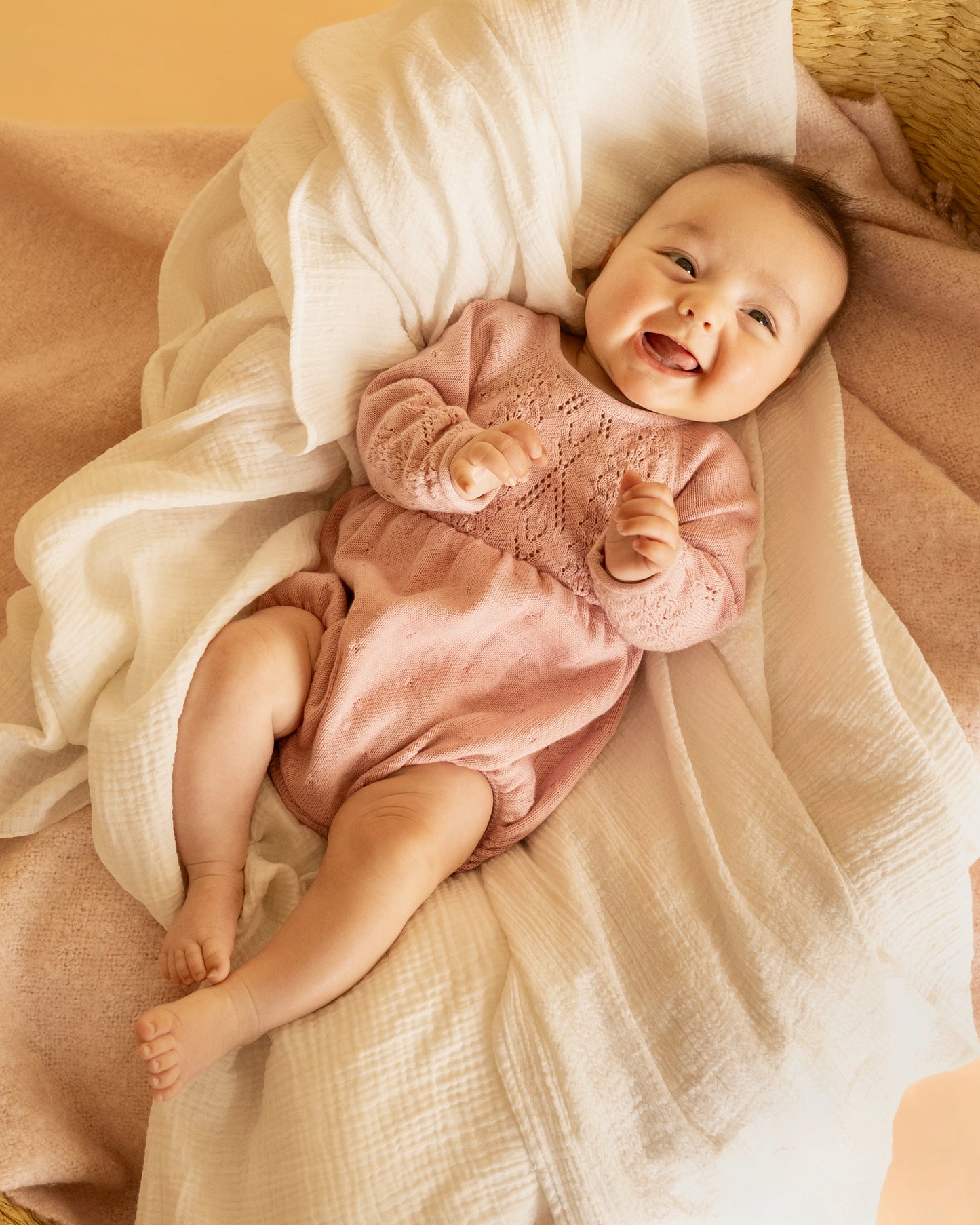 Minihaha Baby Fern Organic Pointelle Knitted Bodysuit Blossom